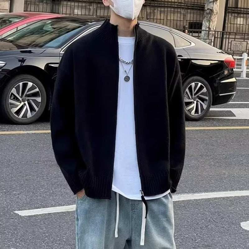 Casual Knitted Open Front Stand Collar Loose Fit Men's Sweater
