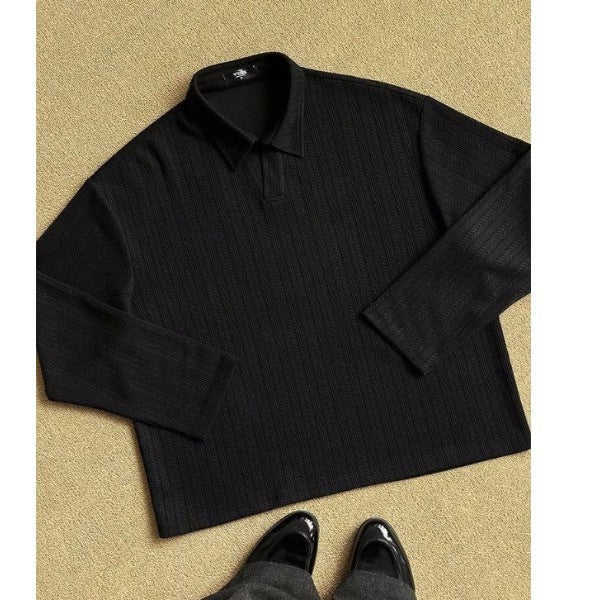 Men's Vintage Clean Fit Wheat Pattern Long Sleeve Polo Collar Sweatshirt