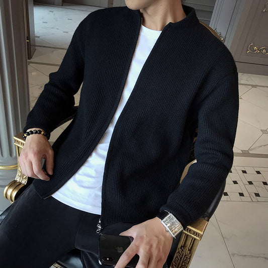 Style Long Sleeve V-Neck Men's Thick Knit Cardigan