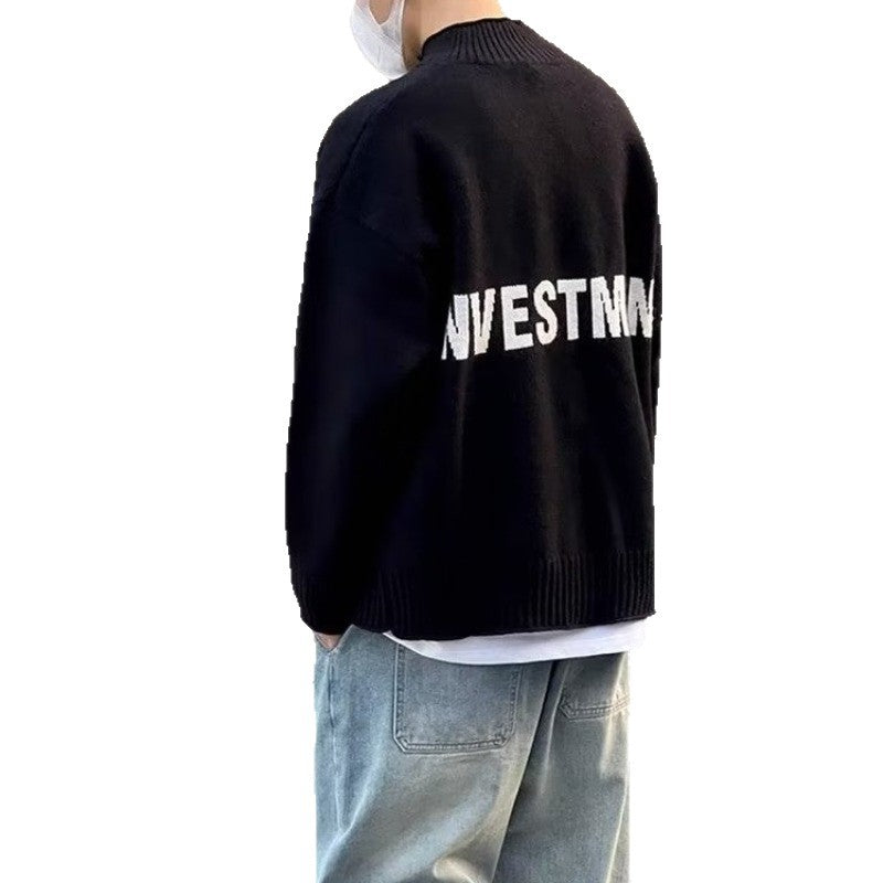 Casual Knitted Open Front Stand Collar Loose Fit Men's Sweater