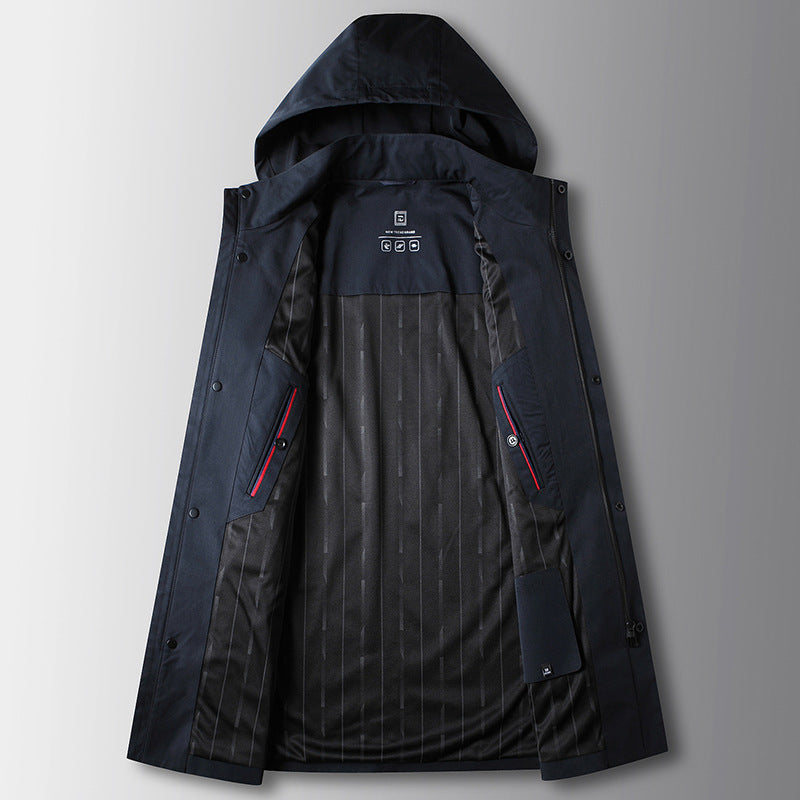Men's Business Casual Light Luxury Stand Collar Detachable Hood Mid-Length Trench Coat