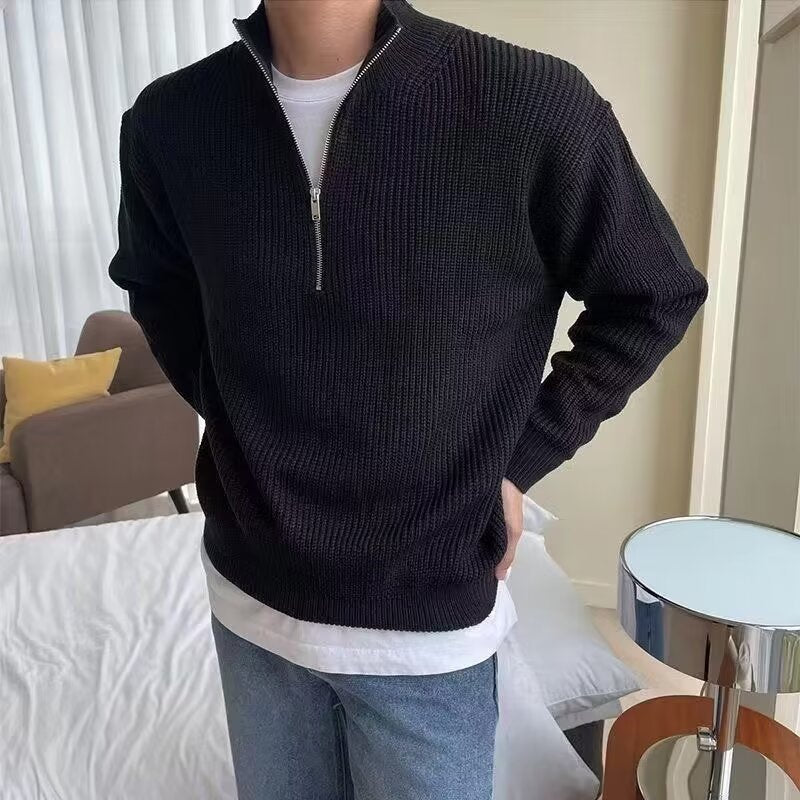 Men's Trendy Half-Zip Knit Cardigan Sweater Stand Collar Top
