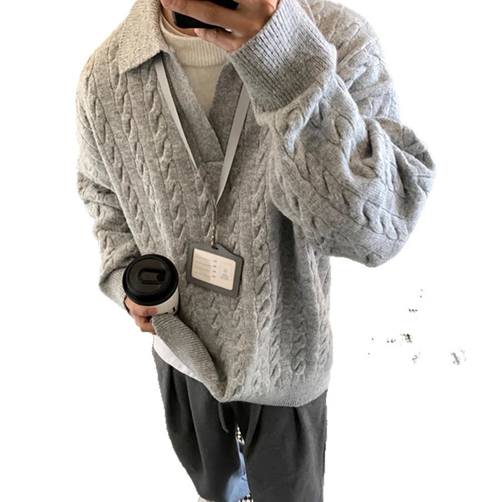 Suéter versátil para hombre de color sólido con diseño de dos piezas simuladas; estilo invernal, elegante y desenfadado.