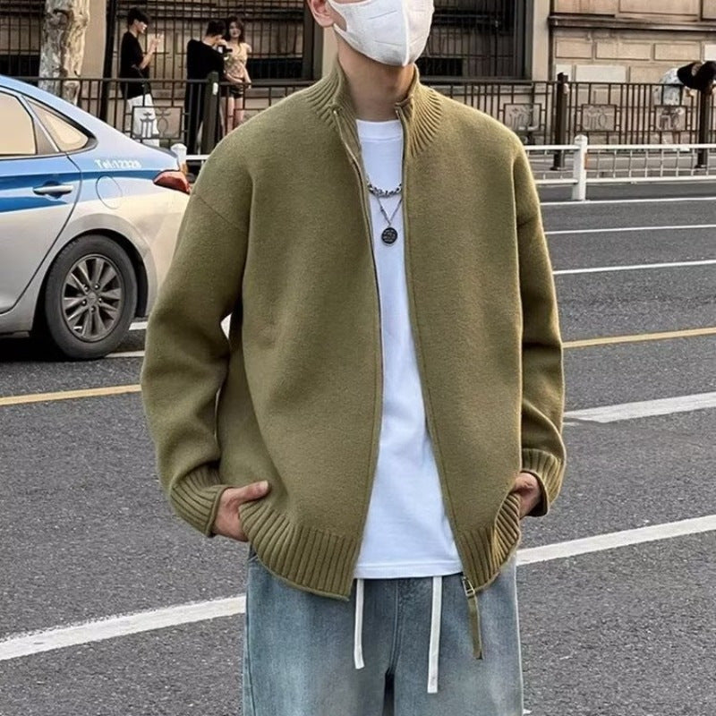Casual Knitted Open Front Stand Collar Loose Fit Men's Sweater
