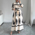 Style Printed Tie-up Long Dress with A-line Silhouette