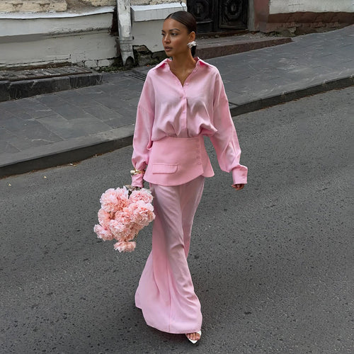 Creative Street Fashion Elegant Solid Color Long Sleeve Shirt Dress Set
