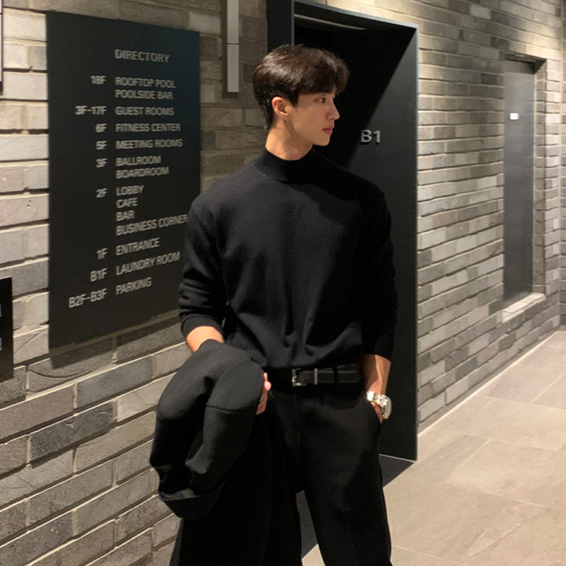 Casual Solid Color Long Sleeve Mock Neck Men's Knit Sweater