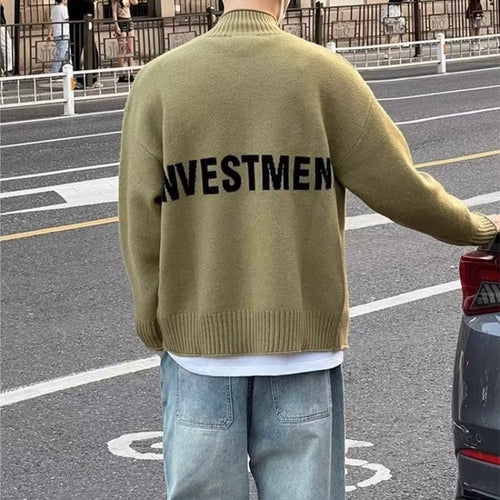 Casual Knitted Open Front Stand Collar Loose Fit Men's Sweater
