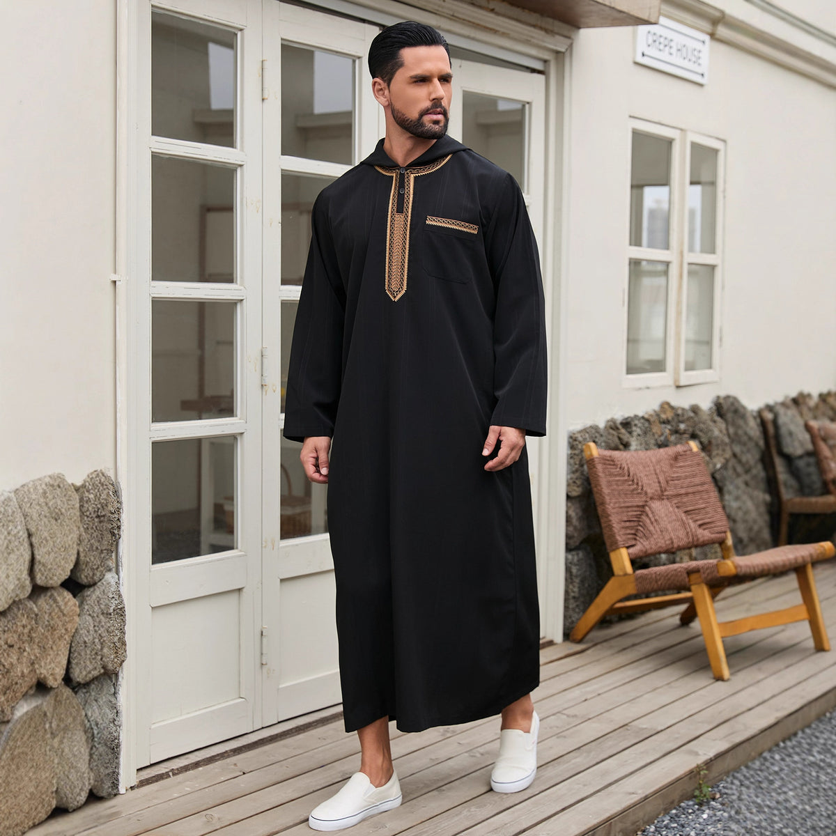 Men's long sleeved printed hooded loose casual men's traditional clothing