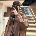 Black High Street Leather Zipper Unisex Biker Workwear Jacket