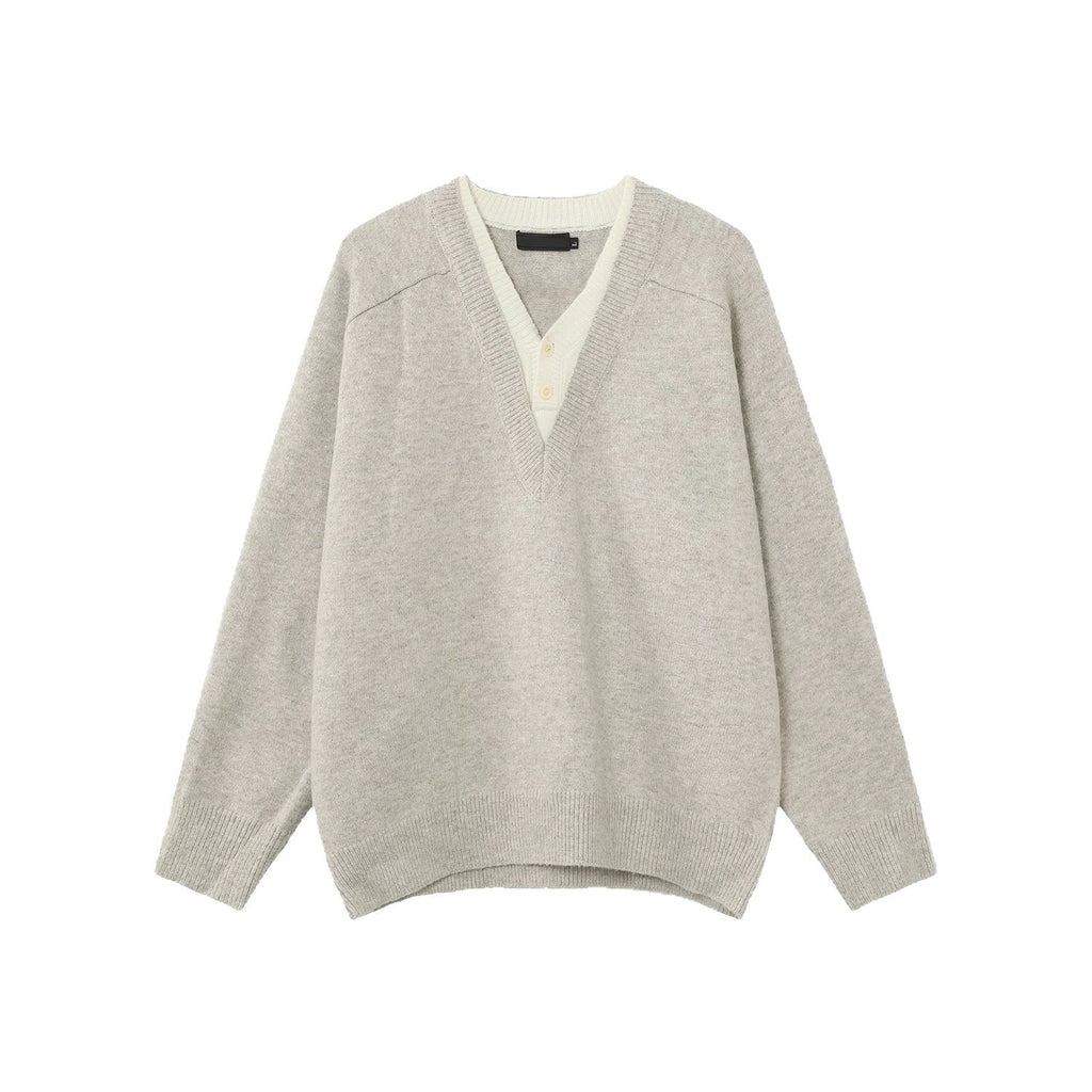 Men's Retro Relaxed Long Sleeve V-Neck Knitted Pullover Sweater