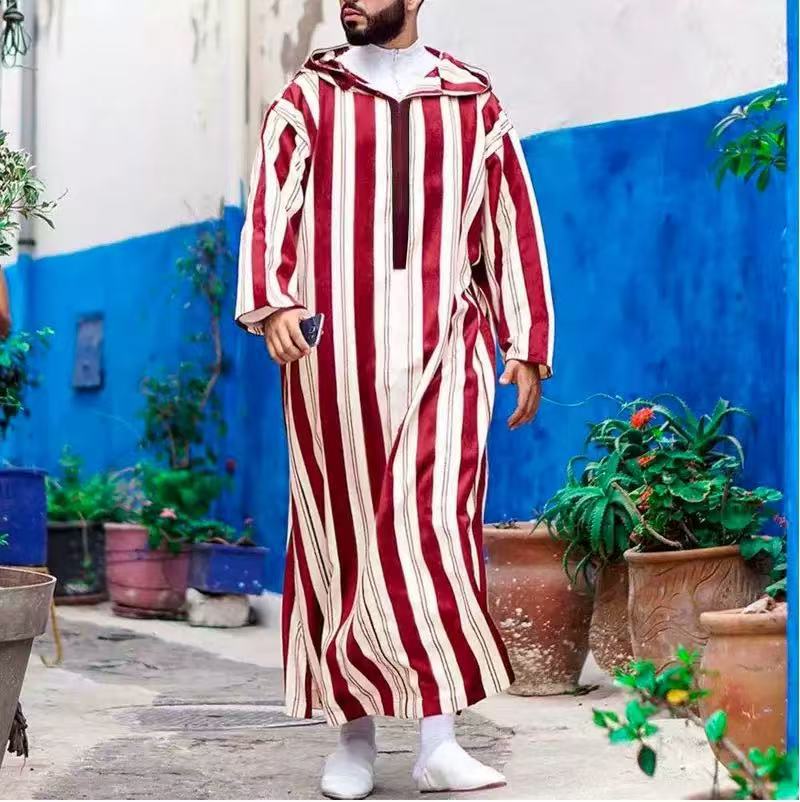 Men's long sleeved printed hooded loose casual men's traditional clothing
