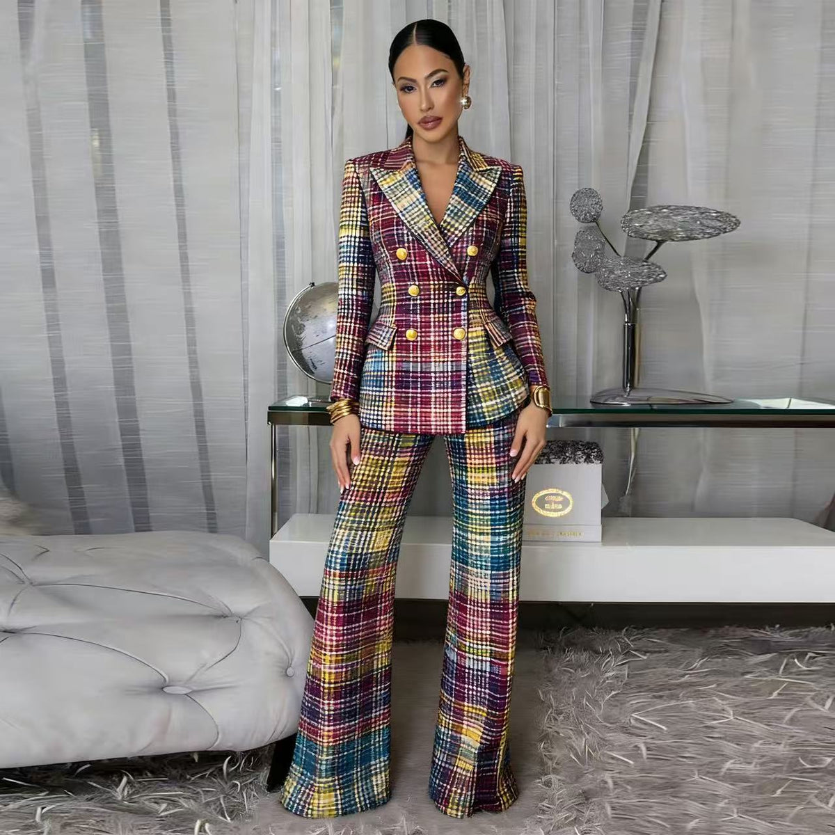 Fashionable  Style Plaid Blazer Jacket
