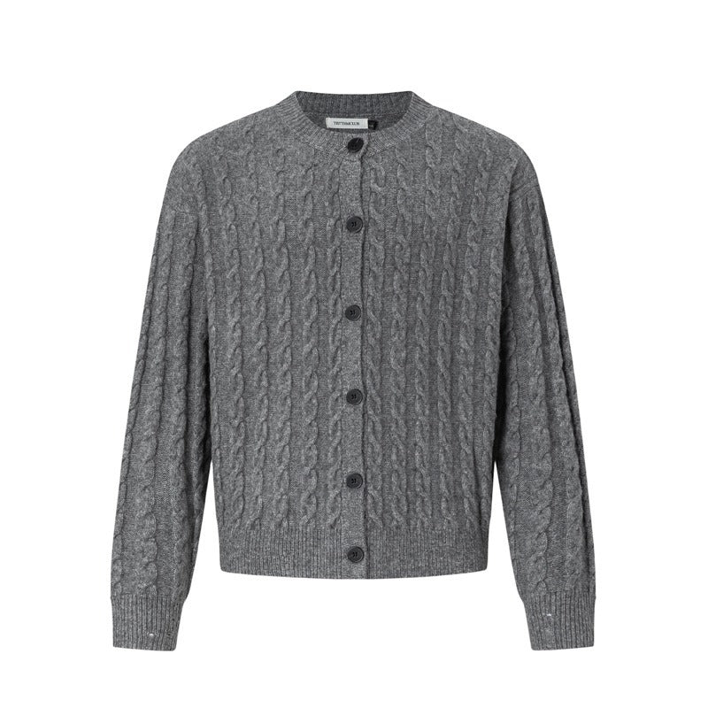 Men's Style Cable Knit Long Sleeve Open Front Round Neck Relaxed Fit Sweater Jacket