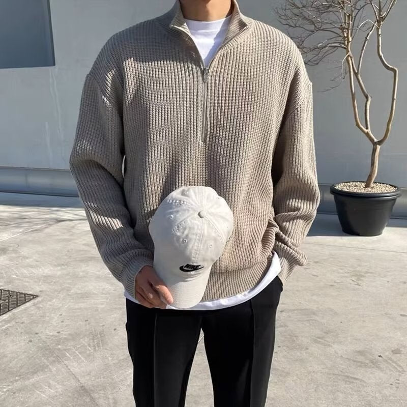 Men's Trendy Half-Zip Knit Cardigan Sweater Stand Collar Top