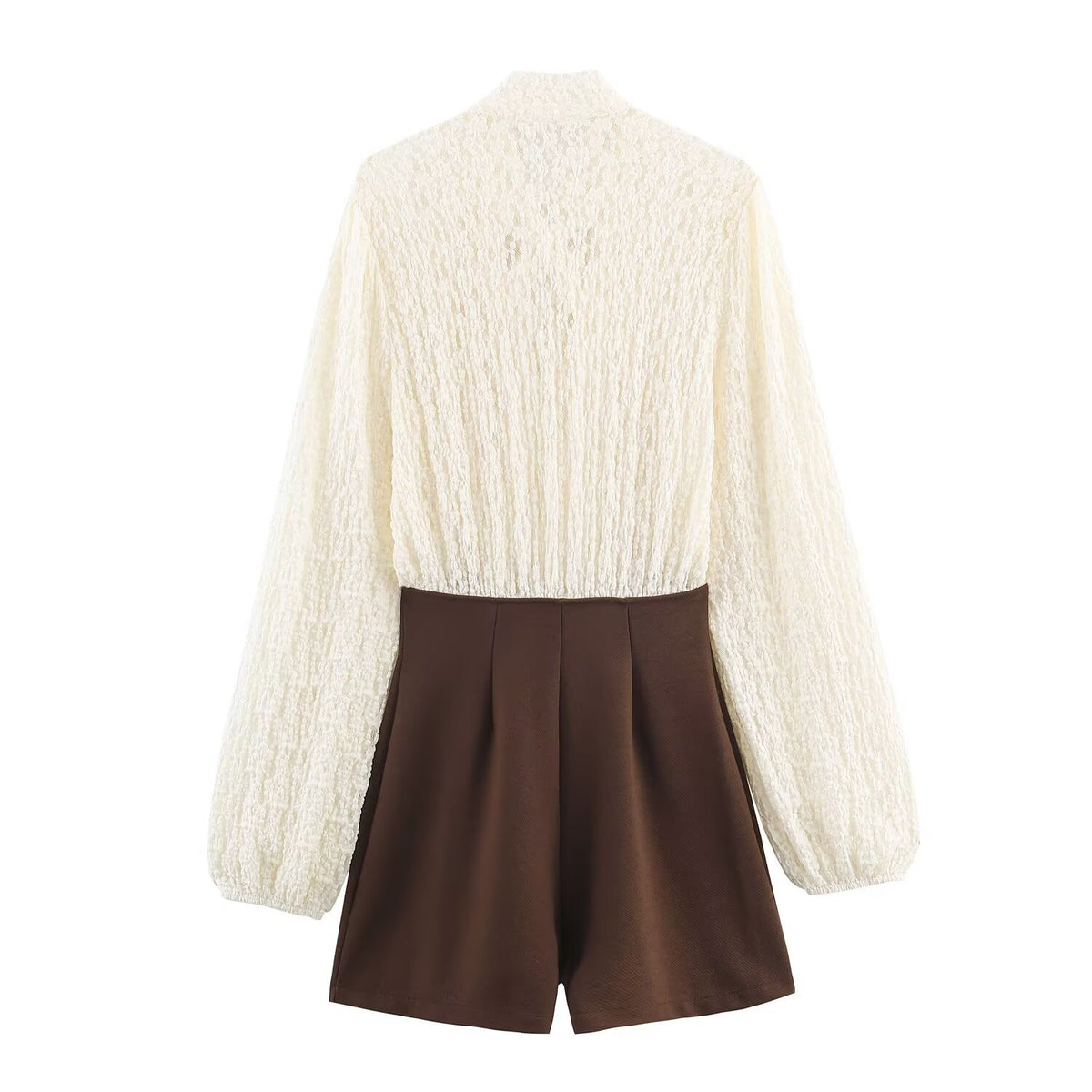 Splicing bow decoration short jumpsuit