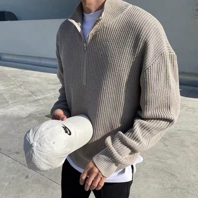 Men's Trendy Half-Zip Knit Cardigan Sweater Stand Collar Top
