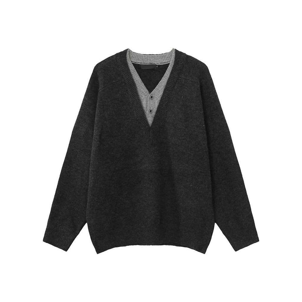 Men's Retro Relaxed Long Sleeve V-Neck Knitted Pullover Sweater