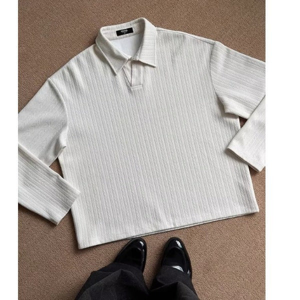 Men's Vintage Clean Fit Wheat Pattern Long Sleeve Polo Collar Sweatshirt