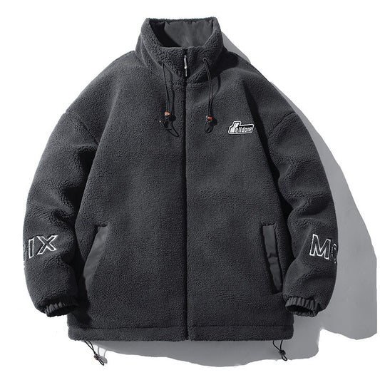 Chaqueta de algodón y cachemir con forro de borrego para hombre; modelo grueso y cálido de estilo moda de Hong Kong.