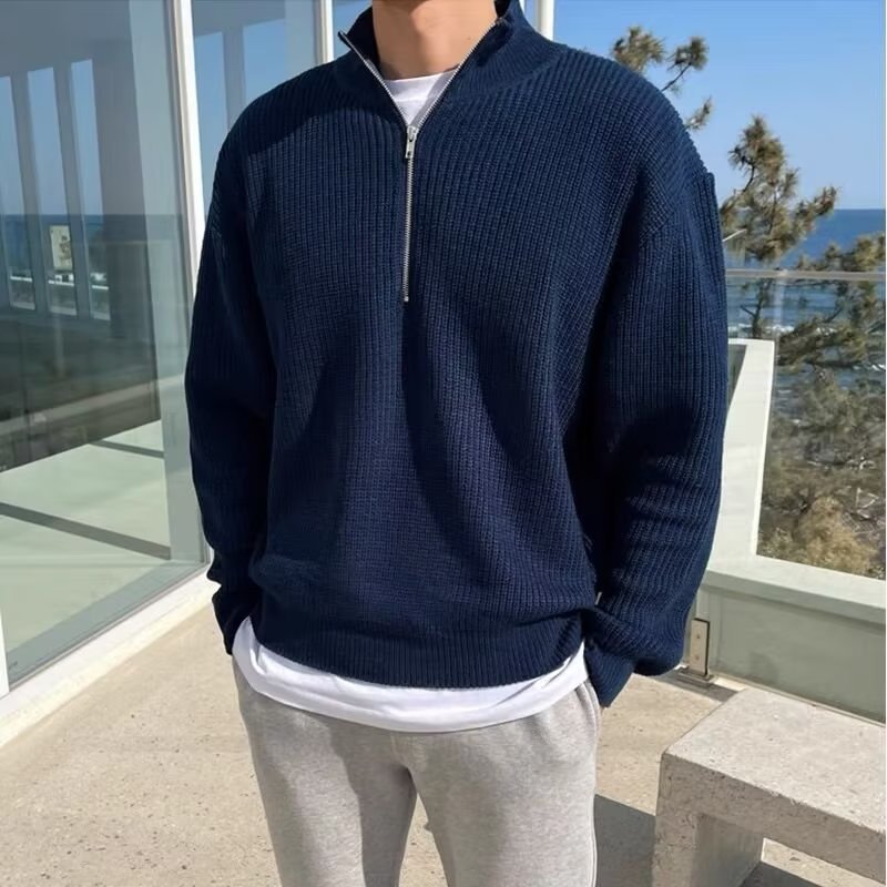 Men's Trendy Half-Zip Knit Cardigan Sweater Stand Collar Top