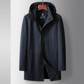 Men's Business Casual Light Luxury Stand Collar Detachable Hood Mid-Length Trench Coat